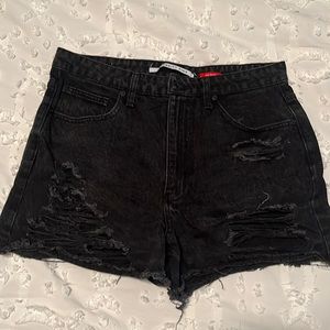 3 1/2 inseam Size 30 black distressed denim shorts